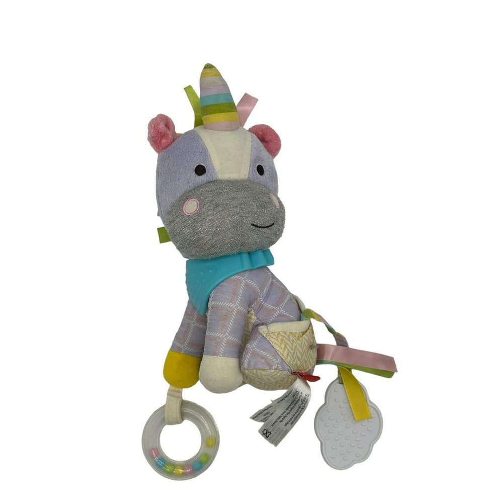 Skip Hop Bandana Buddies Baby Plush Unicorn Purple Rattle Activity‎ Teething Toy